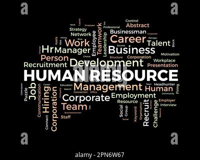 Word Cloud-Hintergrundkonzept für Human Resources. Geschäftsleitung, Entwicklung von Teamwork-Präsentationen durch Mitarbeiter im Unternehmen. vektordarstellung. Stock Vektor