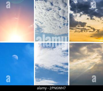 Collage Clouds Hintergrund. Bannerdesign. Ein Konzept zum Thema Wetter Stockfoto