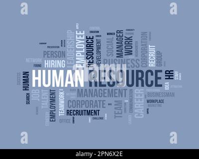 Word Cloud-Hintergrundkonzept für Human Resources. Geschäftsleitung, Entwicklung von Teamwork-Präsentationen durch Mitarbeiter im Unternehmen. vektordarstellung. Stock Vektor