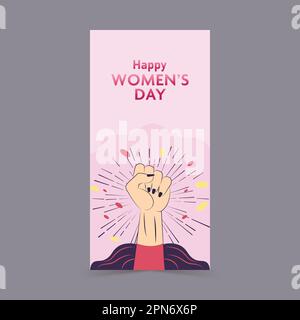 Pop Art Fist erhob die Hand auf den rosafarbenen Hintergrund für das Happy Women's Day Concept. Stock Vektor