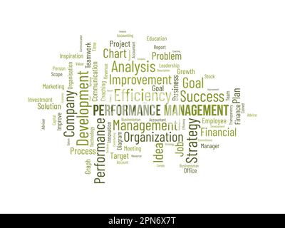 Word Cloud-Hintergrundkonzept für das Leistungsmanagement. Mitarbeiterengagement Fortschrittsstrategie für Business Coaching Effizienz. vektordarstellung. Stock Vektor