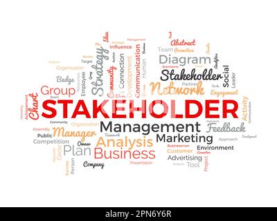 Word Cloud-Hintergrundkonzept für Stakeholder. Mitarbeiterdiagramm, Geschäftsmanagementstrategie der Unternehmensverbindung. vektordarstellung. Stock Vektor