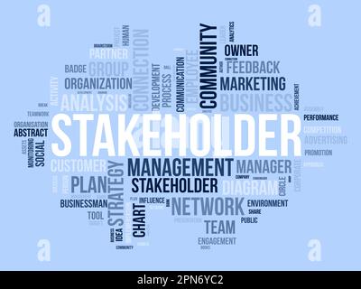 Word Cloud-Hintergrundkonzept für Stakeholder. Mitarbeiterdiagramm, Geschäftsmanagementstrategie der Unternehmensverbindung. vektordarstellung. Stock Vektor