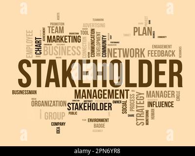Word Cloud-Hintergrundkonzept für Stakeholder. Mitarbeiterdiagramm, Geschäftsmanagementstrategie der Unternehmensverbindung. vektordarstellung. Stock Vektor