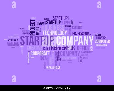 Word Cloud-Hintergrundkonzept für Startup-Unternehmen. Unternehmerische Idee, Projekt-Innovationschance des Unternehmensplans. vektordarstellung. Stock Vektor