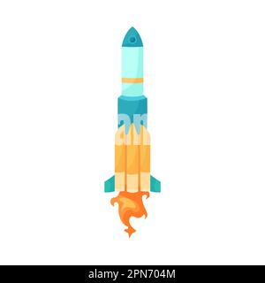Blaue Rakete mit orangefarbenem Düsendampf-Zeichentrickfilm Stock Vektor