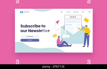 Abonnieren Sie unser Newsletter-Hero-Banner oder Landing-Page-Design für Werbung. Stock Vektor