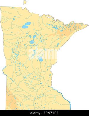 Detaillierte physische Karte von Minnesota. Stock Vektor