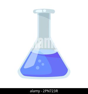 Erlenmeyerkolben mit blauer Flüssigkeit. Stock Vektor
