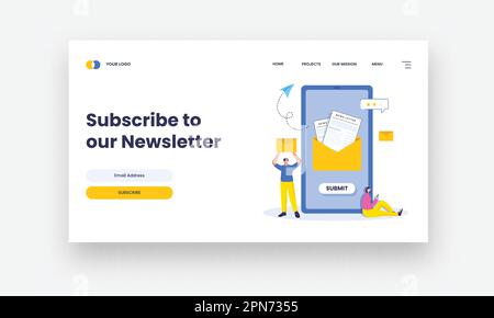 Abonnieren Sie Unsere Newsletter-Basierte Landing-Page Mit Feedback Und E-Mail-Versand Über Ihr Smartphone. Stock Vektor