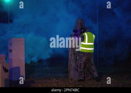 Zombie-Angriff, Paint Ball Marratxi, Mallorca, Balearen, Spanien Stockfoto