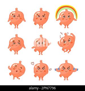 Menschlicher Magen mit unterschiedlichen Emotionen Vektorbildungs-Set Stock Vektor