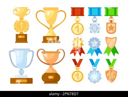 Vektorbildungs-Set mit Körbchen und Medaillen Stock Vektor