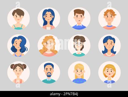 Porträts von unterschiedlich aussehenden Menschen Vektorbildungs-Set Stock Vektor