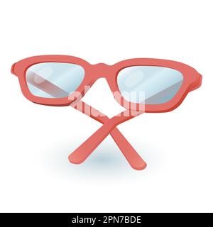Lesebrille mit rotem Rahmen, transparentes Brillensymbol 3D Stock Vektor