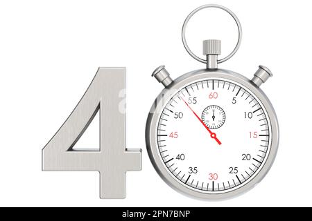 Stoppuhr aus Metall isoliert für Nr. 40, 3D-Rendering Stockfoto