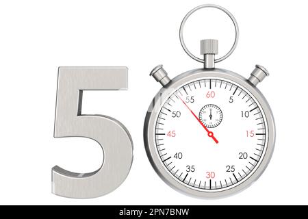 Stoppuhr aus Metall isoliert für Nr. 50, 3D-Rendering Stockfoto