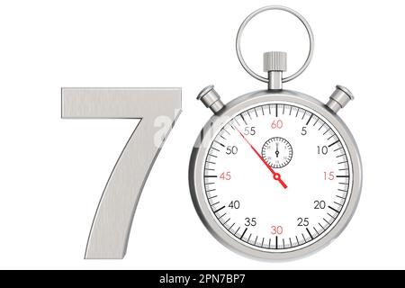 Stoppuhr aus Metall isoliert für Nr. 70, 3D-Rendering Stockfoto