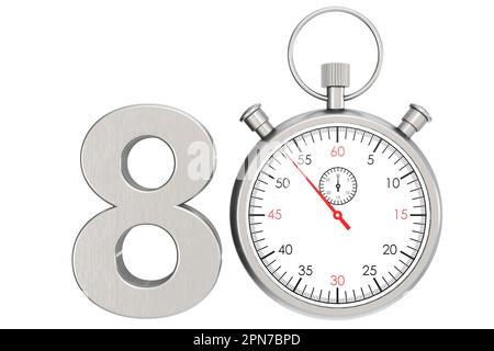 Stoppuhr aus Metall isoliert für Nr. 80, 3D-Rendering Stockfoto