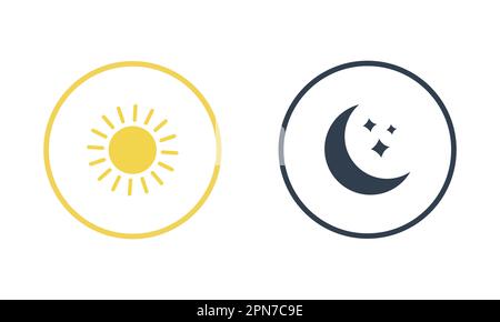 AM- und PM-Symbol. Symbol für Morgen und Nacht. Sonne und Mond. Vektordarstellung Stock Vektor
