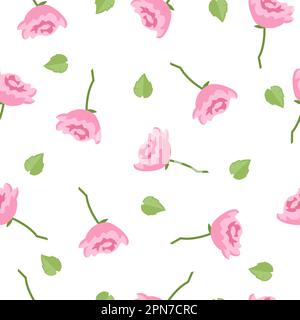 Pinkfarbene Blumen und grüne Blätter in nahtlosem Muster Stock Vektor