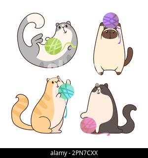 Süße Comic-Katzen, die mit Garnbällen spielen Stock Vektor