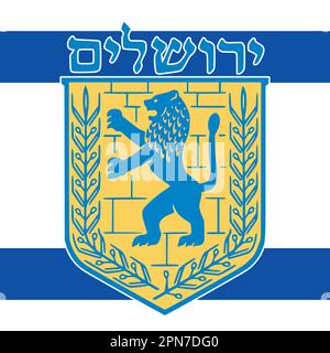 Jerusalem City Wappen auf israelischer Flagge, Israel, naher Osten, Vektorbild Stock Vektor