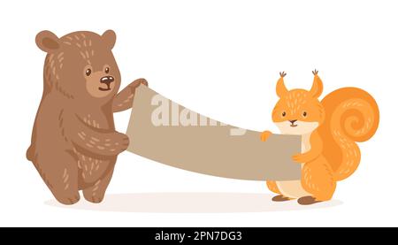 Süßer Bär und Eichhörnchen mit Poster-Vektordarstellung Stock Vektor