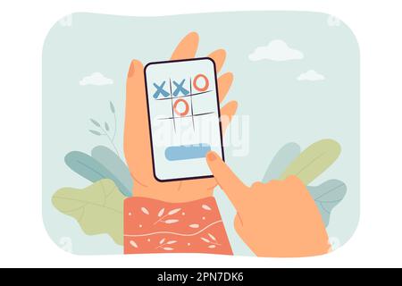 Frau, die Tic tac Toe in der mobilen App spielt Stock Vektor