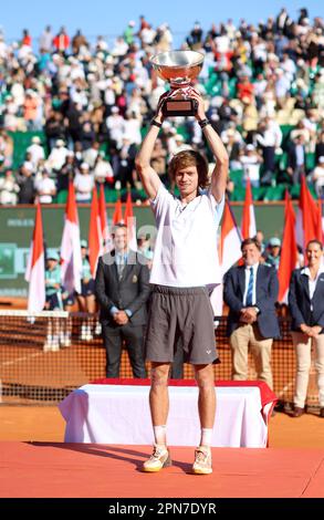 Monaco, Monaco. 16. April 2023. Trophäe für Finalisten, Andrey Rublev, Open Rolex Master 1000 Monte Carlo, April 16 2023. (CARPICO Thierry/ATP/SPP) Kredit: SPP Sport Press Photo. Alamy Live News Stockfoto