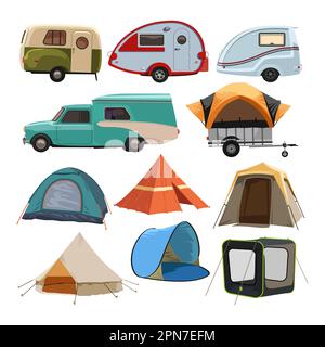 Campingtransport und Zelte Vektorbildner Stock Vektor