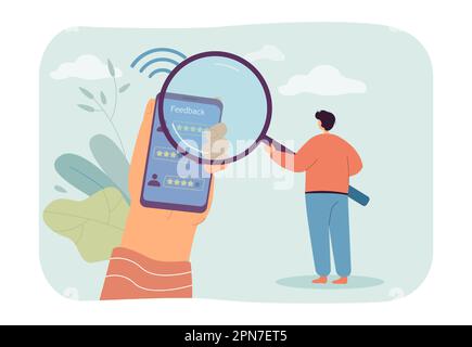 Online-Studie zu Rückmeldungen von kleinen Kunden mit Lupe Stock Vektor