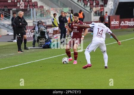 Metz, Frankreich. 15. April 2023. © PHOTOPQR/LE REPUBLICAIN LORRAIN/Gilles WIRTZ ; Metz ; 15/04/2023 ; FC Metz Bordeaux ligue 2 *** Lokale Bildunterschrift *** Kredit: MAXPPP/Alamy Live News Stockfoto