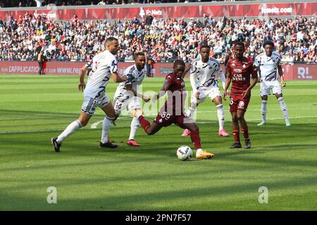 Metz, Frankreich. 15. April 2023. © PHOTOPQR/LE REPUBLICAIN LORRAIN/Gilles WIRTZ ; Metz ; 15/04/2023 ; FC Metz Bordeaux ligue 2 *** Lokale Bildunterschrift *** Kredit: MAXPPP/Alamy Live News Stockfoto