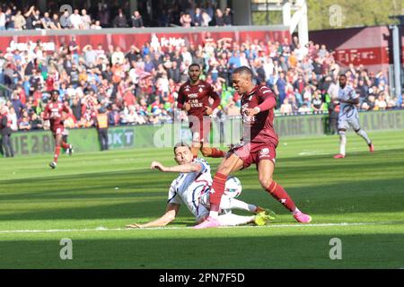 Metz, Frankreich. 15. April 2023. © PHOTOPQR/LE REPUBLICAIN LORRAIN/Gilles WIRTZ ; Metz ; 15/04/2023 ; FC Metz Bordeaux ligue 2 *** Lokale Bildunterschrift *** Kredit: MAXPPP/Alamy Live News Stockfoto