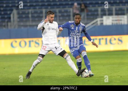 Frankreich. 15. April 2023. © PHOTOPQR/CORSE MATIN/CHRISTIAN BUFFA ; 15/04/2023 ; FOOTBALL Ligue 2 31e Journal Bastia - FC ANNECY Credit: MAXPPP/Alamy Live News Stockfoto