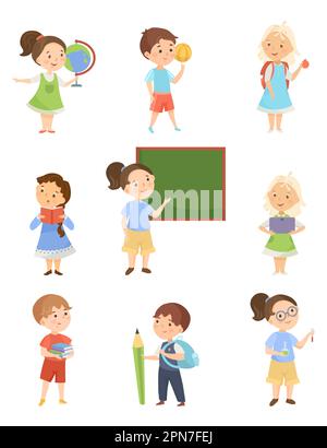 Kinder mit Schulmittelvektor Stock Vektor