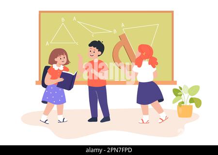 Schulkinder, die zusammen Geometrie studieren Stock Vektor