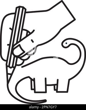 Zeichnen Sie mit der Hand ein Symbol für eine Dinosauriervektorlinie, um am 30. Januar einen Dinosauriertag zu zeichnen Stock Vektor
