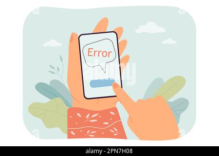 Weibliche Hände halten das Telefon mit einer Warnmeldung auf dem Bildschirm Stock Vektor