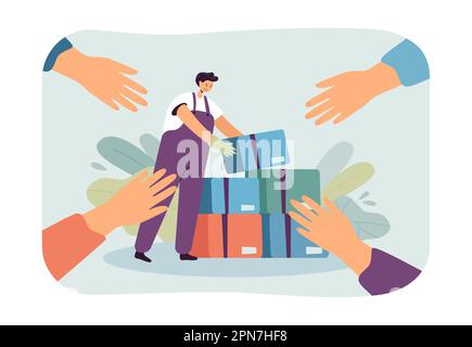 Mitarbeiter des Lieferservice, der Kartons an Kunden verteilt Stock Vektor