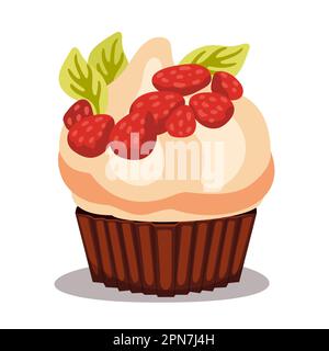 Cupcake mit Schlagsahne und Beeren, Vektordarstellung Stock Vektor