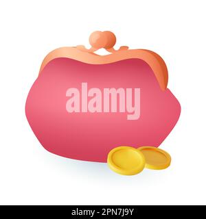 Rote Geldbörse mit Goldmünzen 3D Icon Stock Vektor