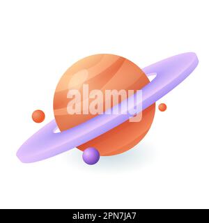 Orangefarbener Planet mit violettem Ring 3D Symbol Stock Vektor
