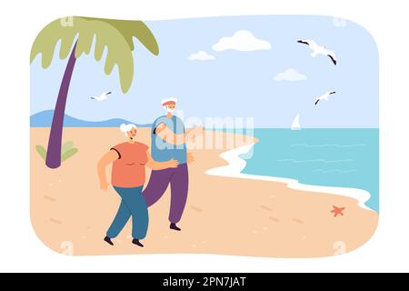 Großvater und Großmutter joggen am Strand Stock Vektor