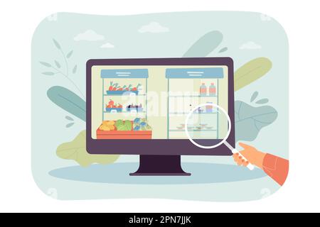 Online-Lebensmittelsuche auf dem Computerbildschirm nach Kunde Stock Vektor
