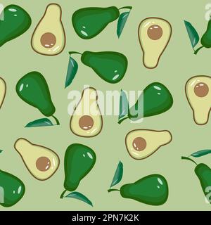 Nahtlos gemusterte Avocadogrüne Blätter auf einem sanft grünen Olivgrün-Hintergrund. EPS10-Vektor Stock Vektor
