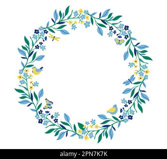 Runder Rahmen mit Blumen und Schmetterlingen Stock Vektor