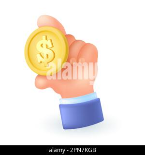 Hand eines Geschäftsmanns mit Goldmünze 3D Ikone Stock Vektor
