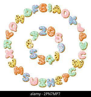 Rundes Muster mit Ringbuchstaben und Zahlen, Vektordarstellung Stock Vektor